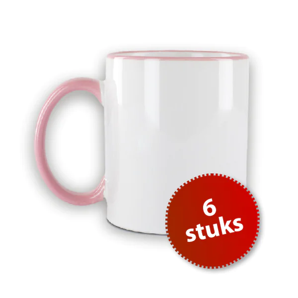 Roze kleur rand sublimatie mok 80 mm. leuk om als cadeau te geven