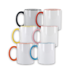 Calortrans sublimatie mok met kleuraccent – rood, geel, roze, lichtblauw en zwart – 11 oz keramische mok voor bedrukking