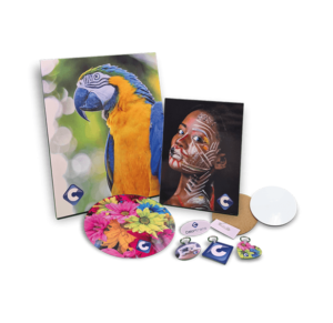 Breed assortiment van sublimatie artikelen.